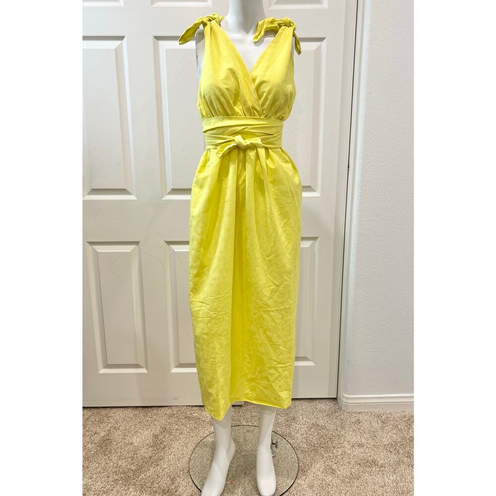 Mara Hoffman Swim Braided Tie Belted Highlighter Yellow Summer Dress Sz L